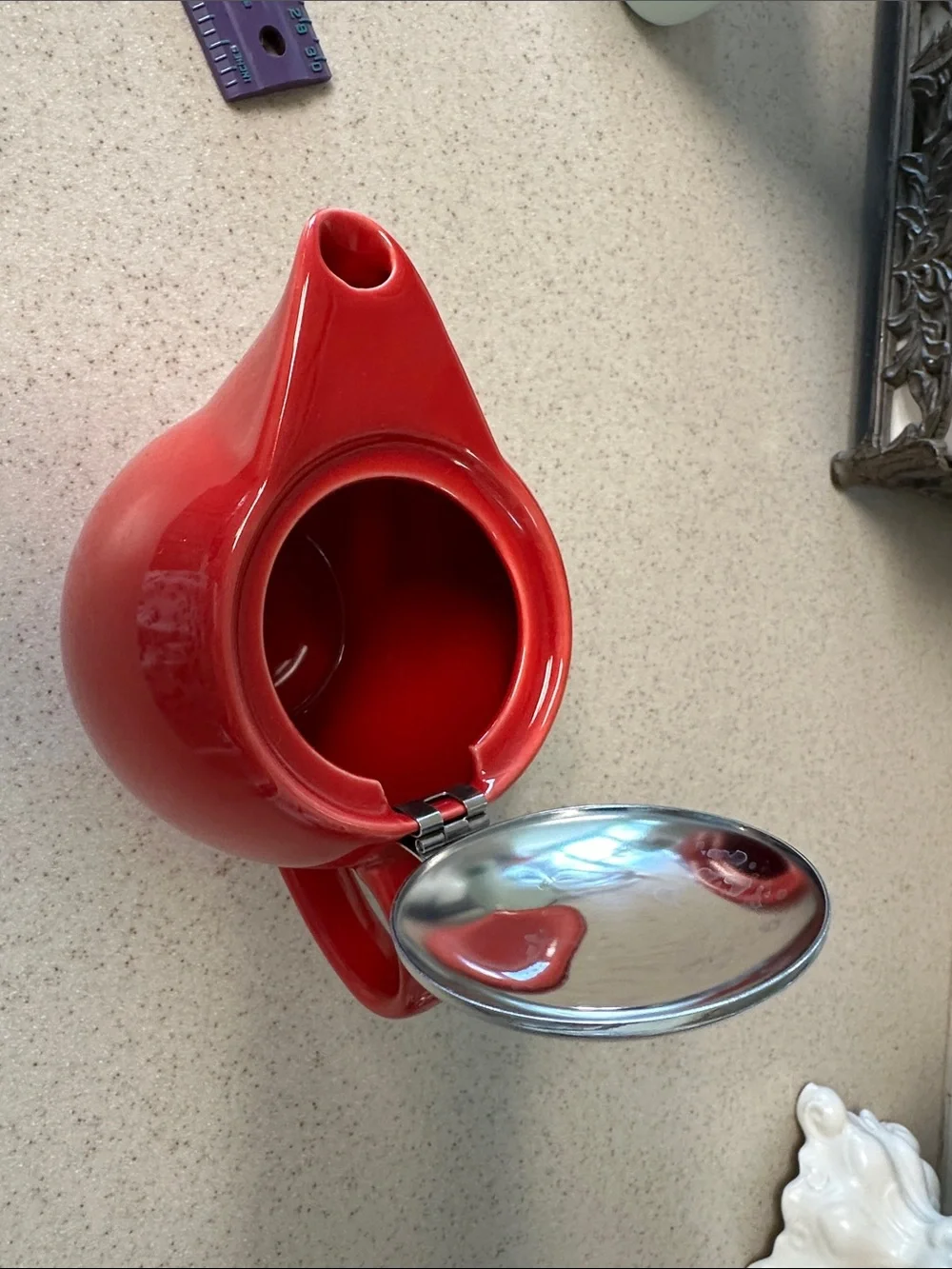 Red Ceramic Creamer Pot with Stainless Steel Lid